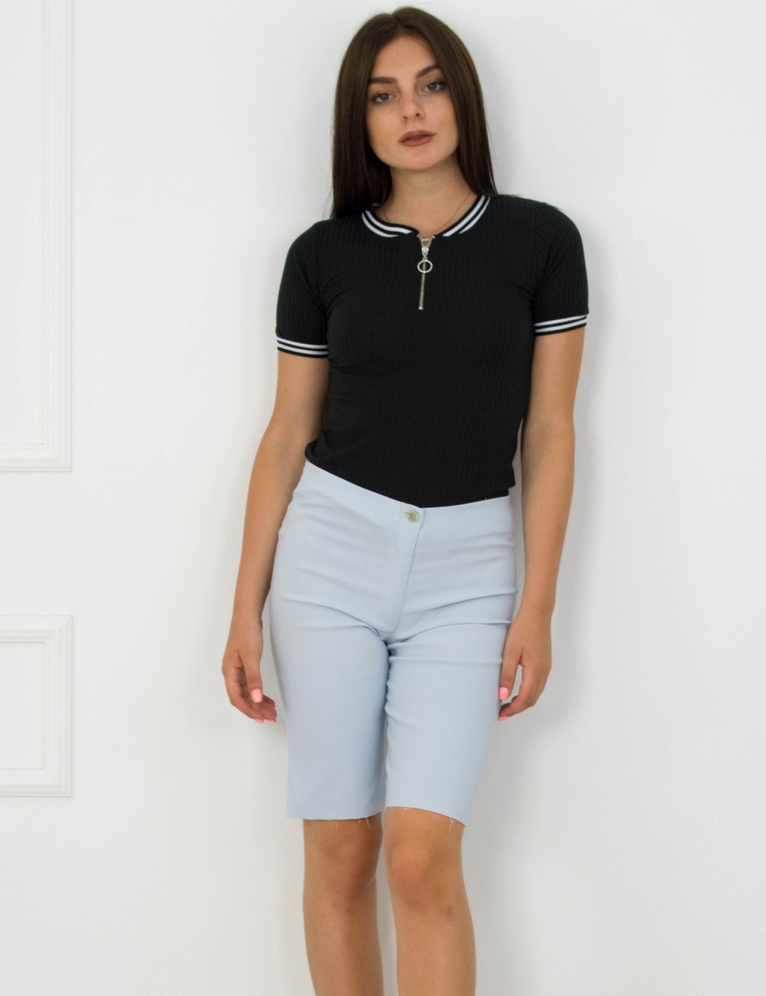 Γυναικεία γαλάζια υφασμάτινη βερμούδα 36936B φωτογραφία